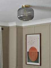 BHS Satin Brass Lyna Smoke Glass Flush Ceiling Fitting Ceiling Light - Image 2 of 7