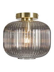 BHS Satin Brass Lyna Smoke Glass Flush Ceiling Fitting Ceiling Light - Image 6 of 7