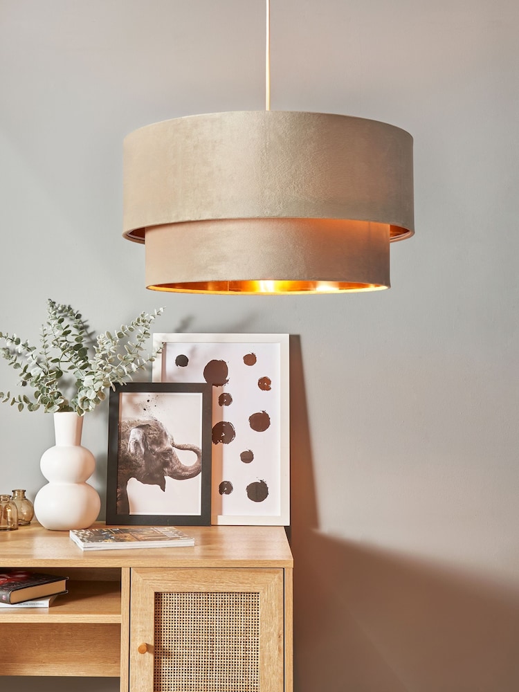 BHS Ivory Velvet Shade Ceiling Light - Image 1 of 5