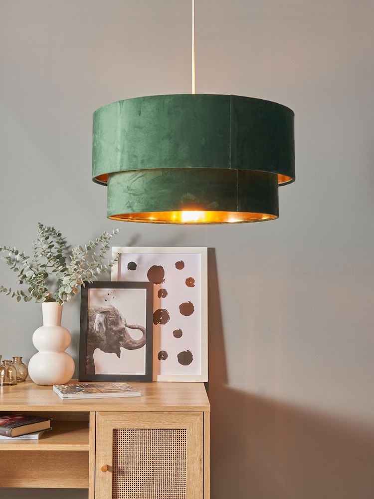 BHS Green Velvet Shade Ceiling Light - Image 1 of 5 BHS Green Velvet Shade Ceiling Light - Image 1 of 5
