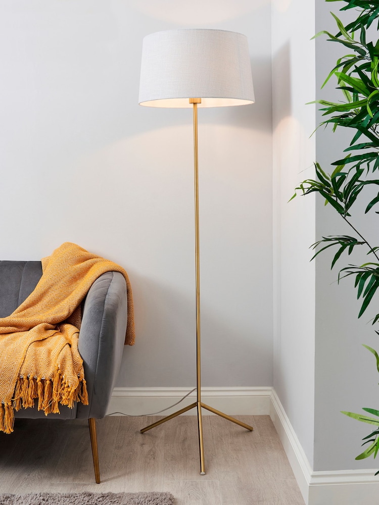 BHS Satin Brass Stassy Tripod Feet Floor Lamp - Image 1 of 4
