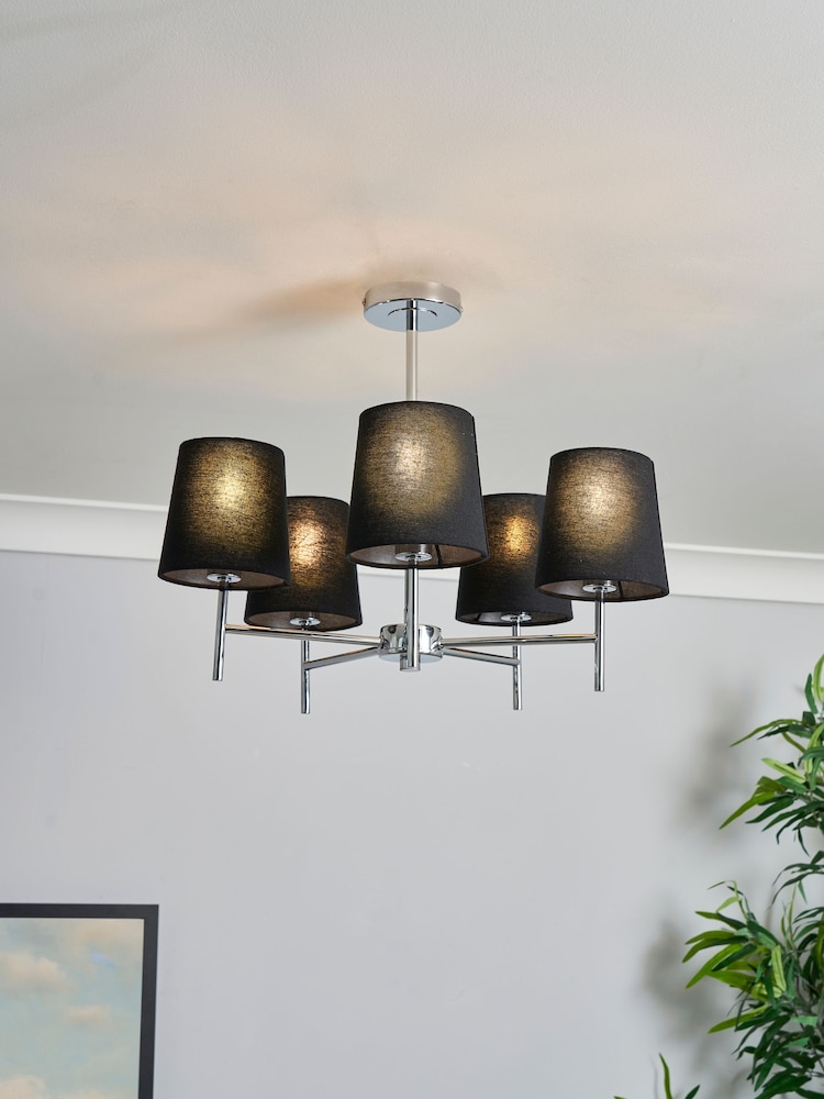 BHS Black/Chrome Mira 5 Light Semi Flush Ceiling Light - Image 1 of 4