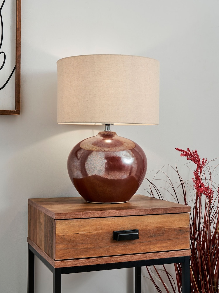 BHS Red Reactive Glaze Ceramic Table Lamp - Image 1 of 3