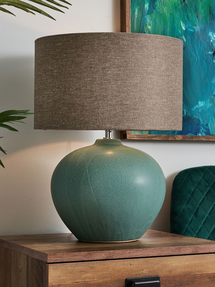 BHS Green Reactive Glaze Ceramic Table Lamp - Image 1 of 5