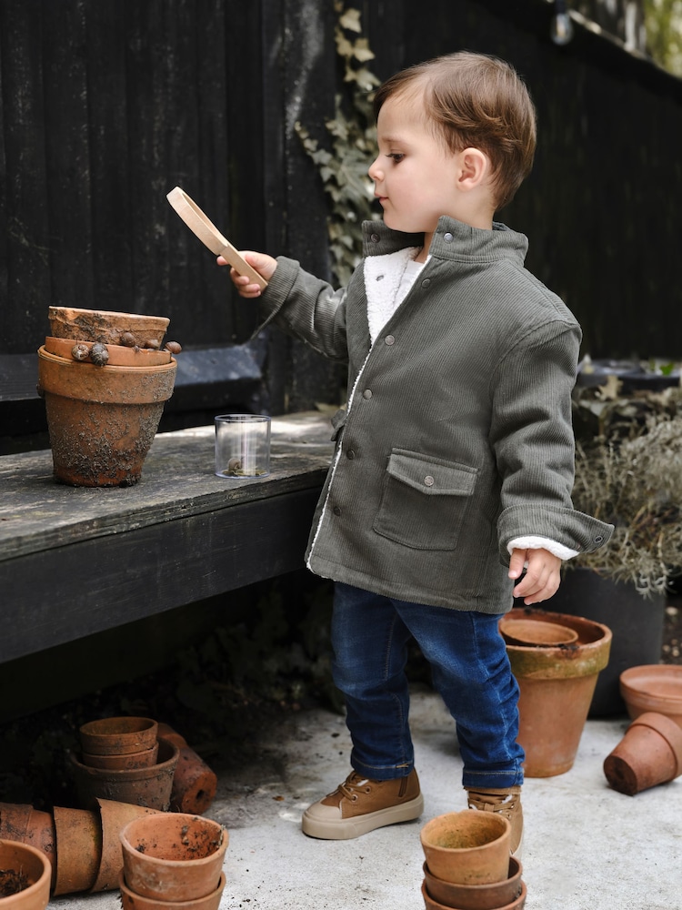 JoJo Maman Bébé Khaki Green Reversible Cord & Teddy Fleece Jacket - Image 1 of 9