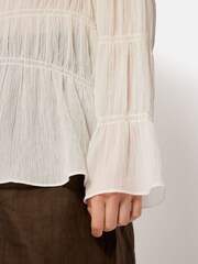 Jigsaw White Gauze Viscose Ruched Top - Image 4 of 7
