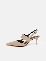 Jigsaw Nude Leather Kitten Heels - Image 3 of 6