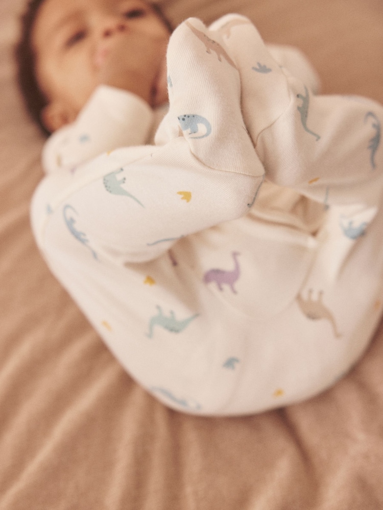 MORI Cream Dinosaur Print Viscose Cotton Blend Zip Up Sleepsuit - Image 2 of 4