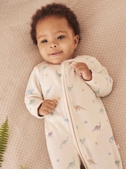 MORI Cream Dinosaur Print Viscose Cotton Blend Zip Up Sleepsuit - Image 3 of 4