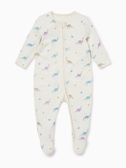 MORI Cream Dinosaur Print Viscose Cotton Blend Zip Up Sleepsuit - Image 4 of 4