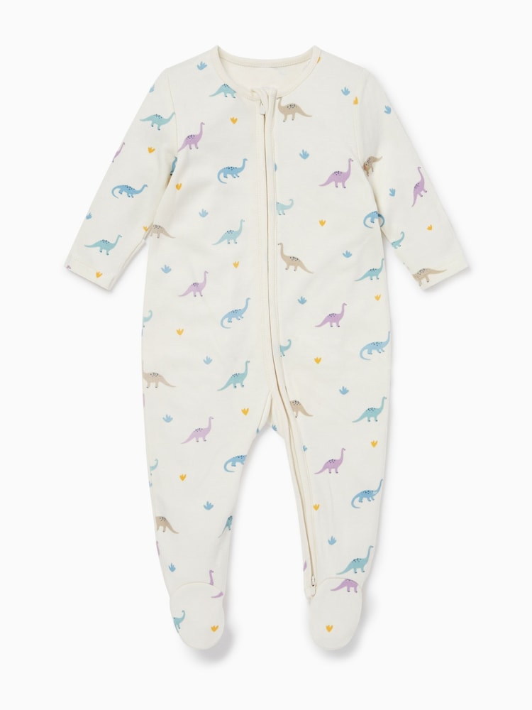 MORI Cream Dinosaur Print Viscose Cotton Blend Zip Up Sleepsuit - Image 4 of 4