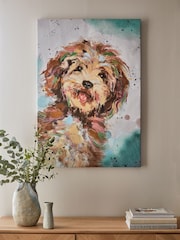Teal Blue Large Charlie Cockapoo Dog Canvas Wall Art - Image 1 of 5