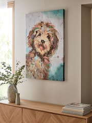 Teal Blue Large Charlie Cockapoo Dog Canvas Wall Art - Image 2 of 5