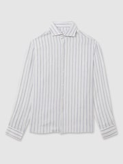 Reiss Blue Stripe Ruban Linen Button-Through Shirt - Image 2 of 6