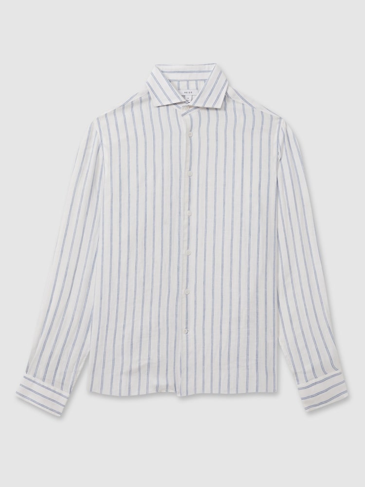 Reiss Blue Stripe Ruban Linen Button-Through Shirt - Image 2 of 6