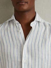 Reiss Blue Stripe Ruban Linen Button-Through Shirt - Image 3 of 6