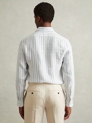 Reiss Blue Stripe Ruban Linen Button-Through Shirt - Image 4 of 6