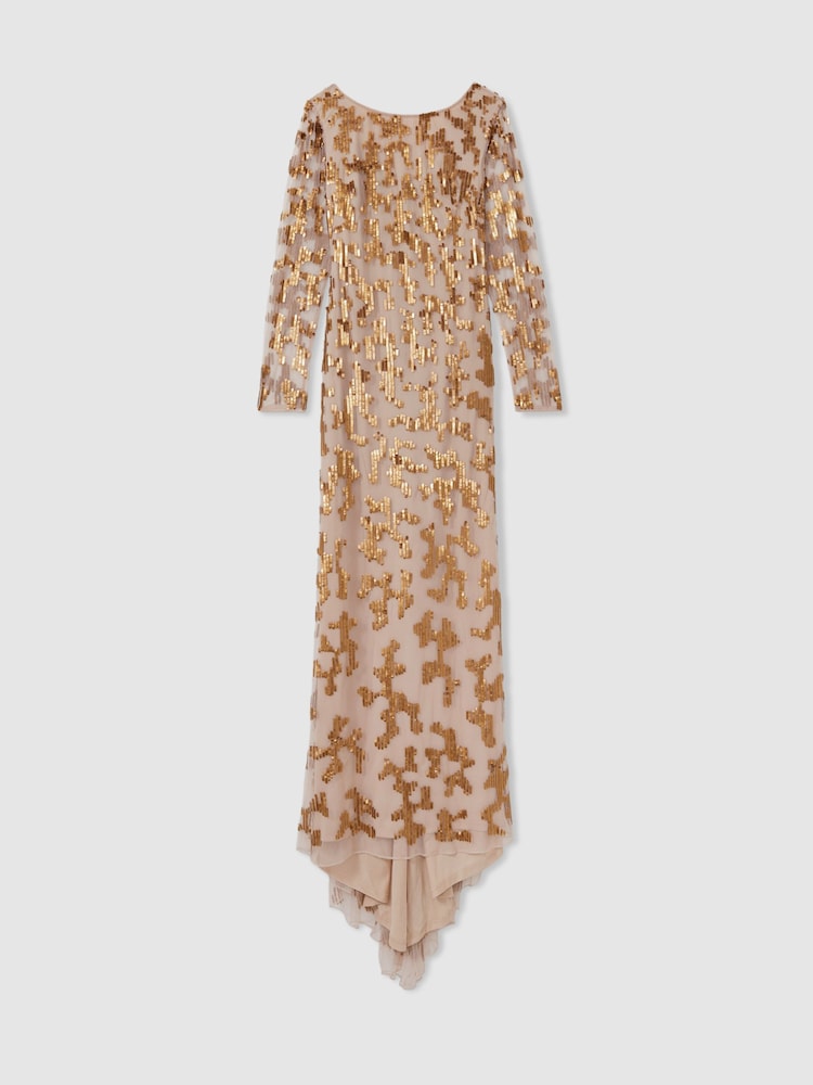 Raishma Nude Embellished Asymmetric Maxi Dress - Image 2 of 5