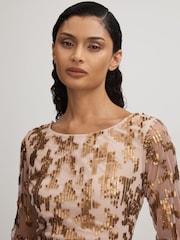 Raishma Nude Embellished Asymmetric Maxi Dress - Image 3 of 5