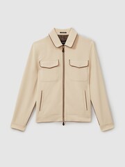Reiss Ecru/Brown Stripe Roy Relaxed Contrast Pipe Detail Jacket - Image 2 of 6