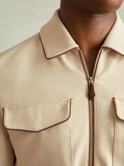 Reiss Ecru/Brown Stripe Roy Relaxed Contrast Pipe Detail Jacket - Image 3 of 6