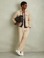 Reiss Ecru/Brown Stripe Roy Relaxed Contrast Pipe Detail Jacket - Image 5 of 6