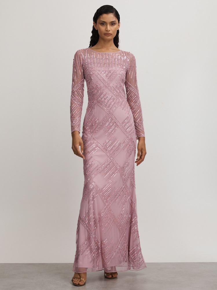 Raishma Maxikleid in Pink aus Mesh mit transparenten Ärmeln - Bild 1 von 5 Raishma Maxikleid in Pink aus Mesh mit transparenten Ärmeln - Bild 1 von 5