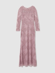 Raishma Pink Embellished Mesh Sheer Sleeve Maxi Dress - Image 2 of 5