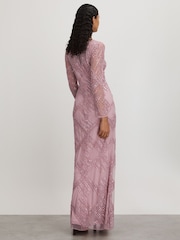 Raishma Pink Embellished Mesh Sheer Sleeve Maxi Dress - Image 4 of 5