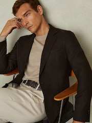 Reiss Chocolate Brown Attire Single-Breasted Wool Blend Blazer Slim Fit - Image 1 of 6