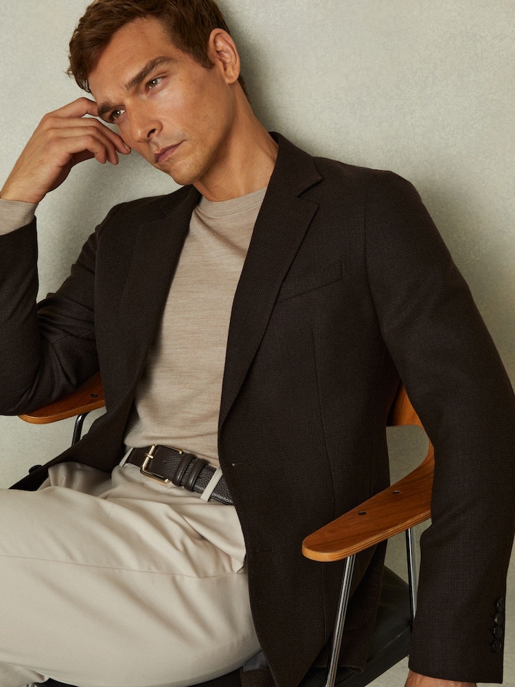 Reiss Chocolate Brown Attire Single-Breasted Wool Blend Blazer Slim Fit - Image 1 of 6