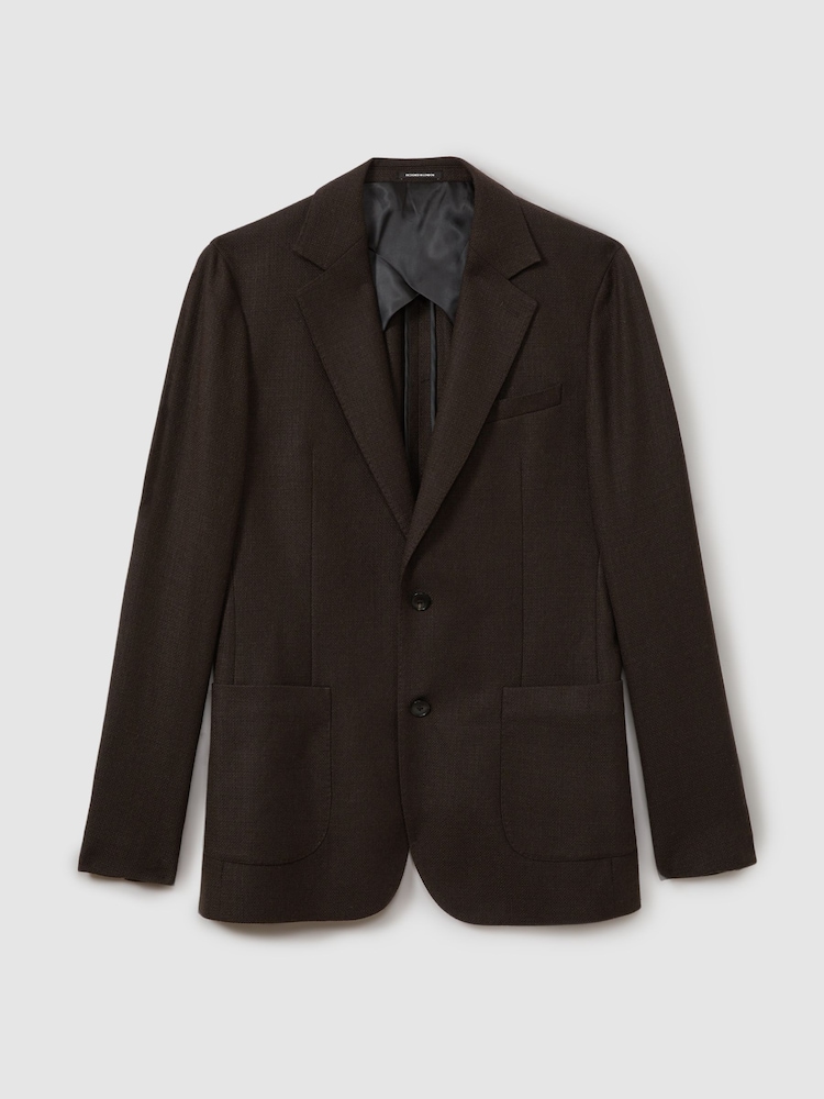 Reiss Chocolate Brown Attire Single-Breasted Wool Blend Blazer Slim Fit - Image 2 of 6