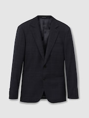 Reiss Navy Grace Single-Breasted Wool Blend Blazer in Prince of Wales Check - Image 2 of 6
