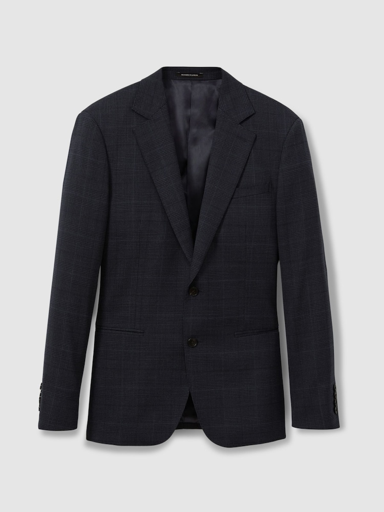 Reiss Navy Grace Single-Breasted Wool Blend Blazer in Prince of Wales Check - Image 2 of 6