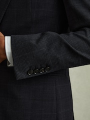 Reiss Navy Grace Single-Breasted Wool Blend Blazer in Prince of Wales Check - Image 3 of 6