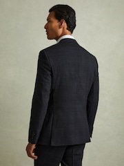 Reiss Navy Grace Single-Breasted Wool Blend Blazer in Prince of Wales Check - Image 4 of 6