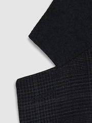 Reiss Navy Grace Single-Breasted Wool Blend Blazer in Prince of Wales Check - Image 6 of 6