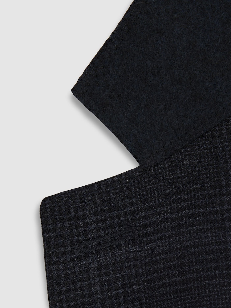 Reiss Navy Grace Single-Breasted Wool Blend Blazer in Prince of Wales Check - Image 6 of 6