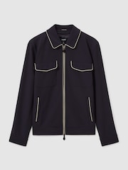 Reiss Navy/Ivory Stripe Roy Relaxed Contrast Pipe Detail Jacket - Image 2 of 6