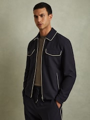 Reiss Navy/Ivory Stripe Roy Relaxed Contrast Pipe Detail Jacket - Image 3 of 6
