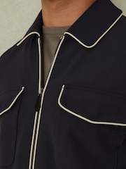 Reiss Navy/Ivory Stripe Roy Relaxed Contrast Pipe Detail Jacket - Image 5 of 6