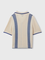 Reiss Ecru/Blue Love Ché Open-Stitch Jacquard Cuban Collar Shirt - Image 4 of 6