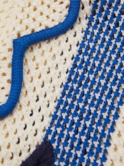 Reiss Ecru/Blue Love Ché Open-Stitch Jacquard Cuban Collar Shirt - Image 5 of 6