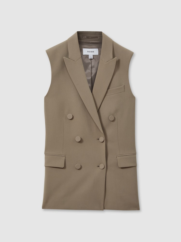 Reiss Khaki Madelyn Double Breasted Longline Suit Waistcoat - Image 2 of 5