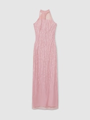 Raishma Pink Embellished Halter Neck Maxi Dress - Image 2 of 5