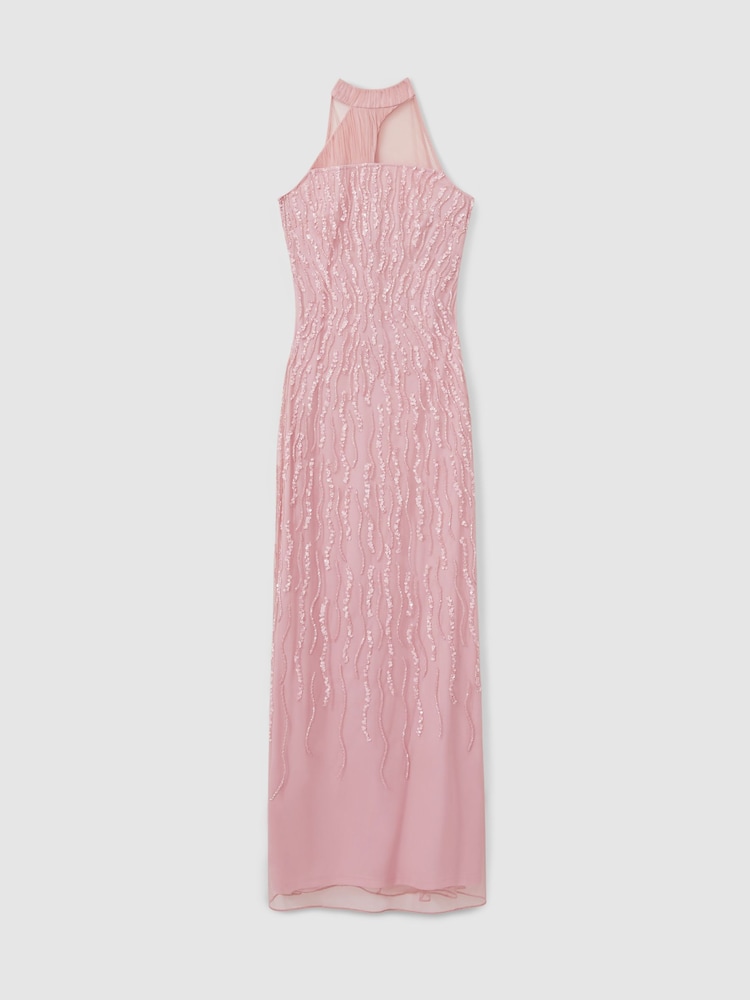 Raishma Pink Embellished Halter Neck Maxi Dress - Image 2 of 5