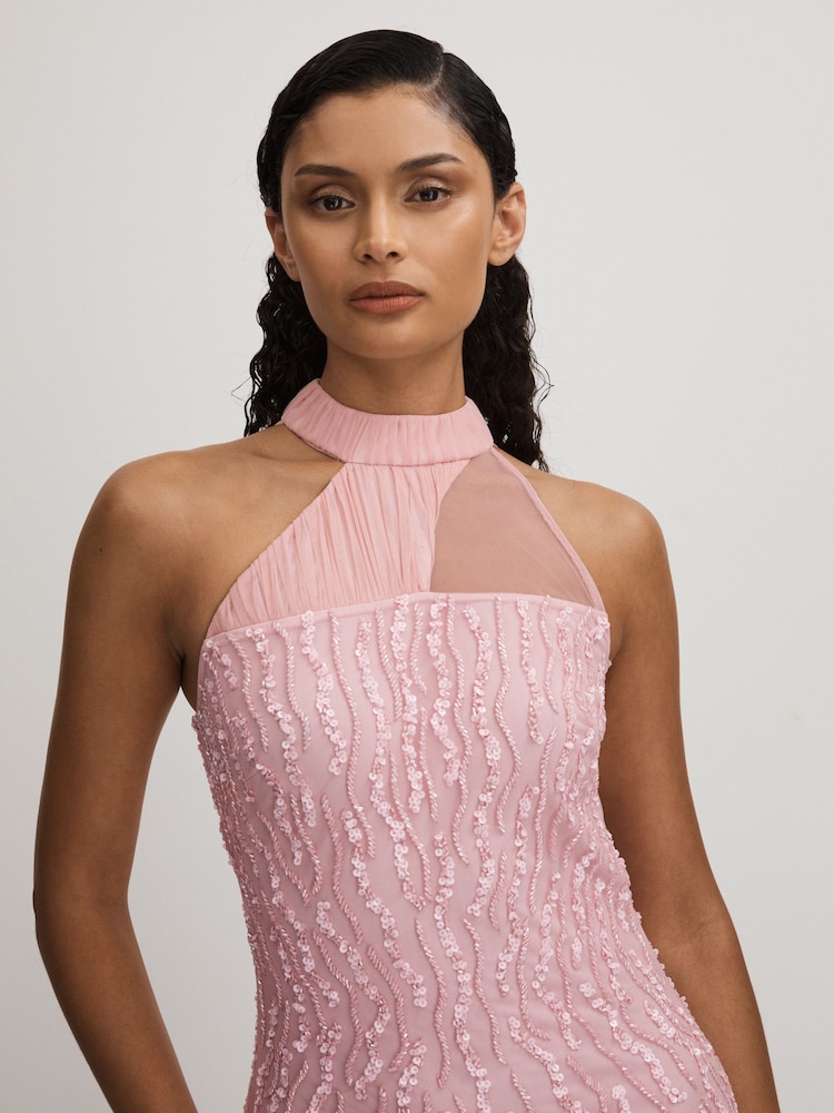 Buy Raishma Pink Embellished Halter Neck Maxi Dress from Next USA Buy Raishma Pink Embellished Halter Neck Maxi Dress from Next USA
