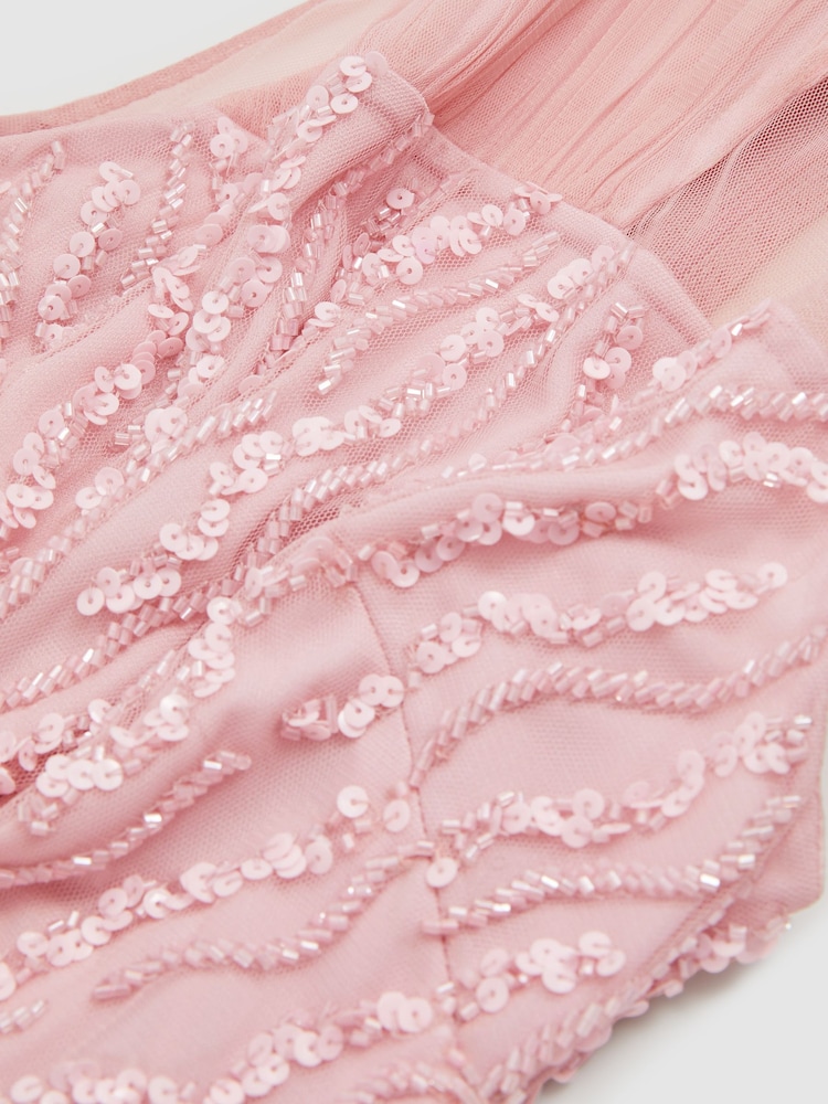Vestido largo rosa con cuello halter y adornos de Raishma - Imagen 5 de 5 Vestido largo rosa con cuello halter y adornos de Raishma - Imagen 5 de 5