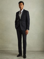 Reiss Navy Grace Wool Blend Suit Trousers in Prince of Wales Check - Image 1 of 5