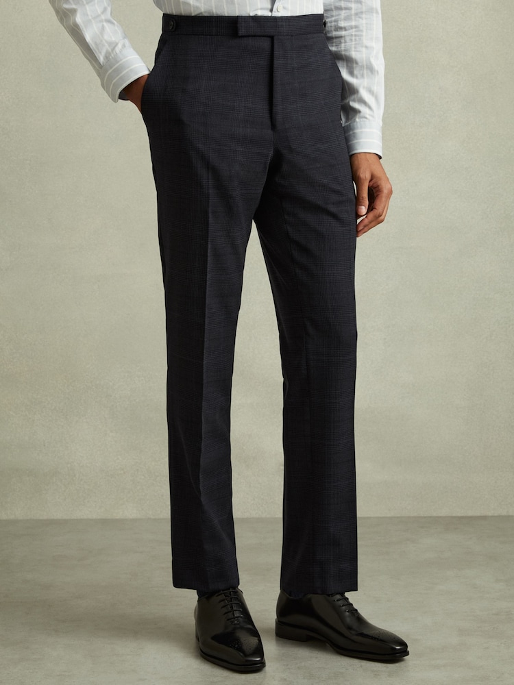 Reiss Navy Grace Wool Blend Suit Trousers in Prince of Wales Check - Image 3 of 5